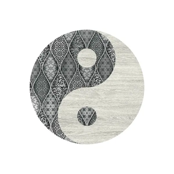 Yin Yang pattern art colorful logo and icon design illustration wood texture.