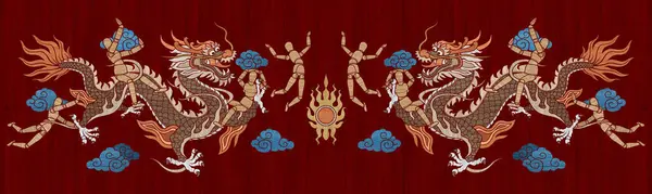 Dövme tasarımı için Çin ejderhası grafikleri ve geleneksel Çin ejderhası desenleri. Çin yeni yıl festivalleri