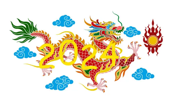 2024 Çin kırmızı ejderhası grafik çizimleri ve dövme tasarımı için geleneksel Çin ejderhası. Çin yeni yıl festivalleri