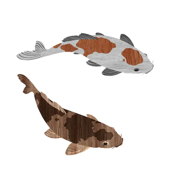 Ahşap sanat Koi balığı rengarenk ahşap doku tasarımı çizimi.