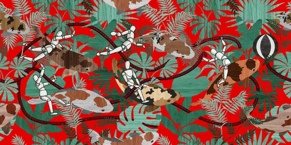 Kusursuz uzun desenli yaprak grafikleri Koi balığı ahşap renk dokusunu ve tahta kuklayı terk eder..