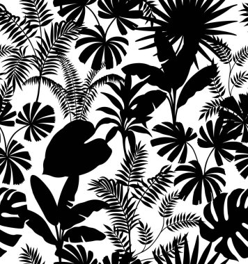 Kusursuz desenli soyut yaprak siyah ve beyaz sanat doğası kara zemin tasarımı olmadan.