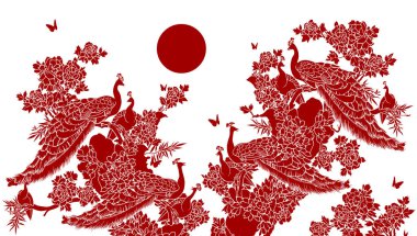 Uğurlu Çin Tavuskuşu Grafik Çizgisi şekilli bir duvar kağıdı üzerindeki renk tonu.