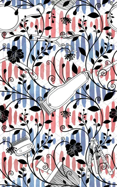 Kusursuz kırpıcılar berber aletleri doku tasarım sanat deseni çizimi.