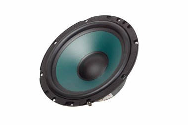 Yeşil difüzörlü araba hoparlörü beyaz arka planda izole edildi. Yüksek kalite fotoğraf