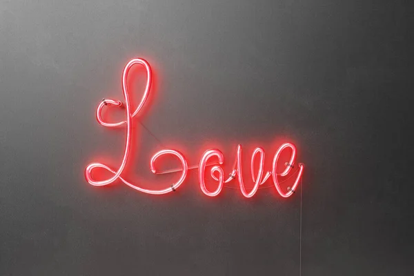 Rendering Neon Sign Word Love Red Black Rough Wall — Stock Photo, Image
