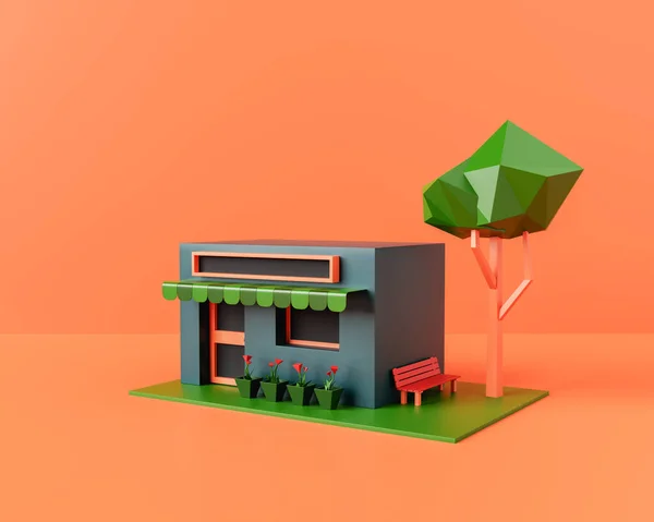 Kreative Darstellung Des Baus Eines Modernen Cafés Auf Grünem Rasen — Stockfoto