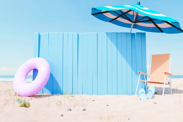 여름날 모래가 해변에 부표를 의자의 — 스톡 사진