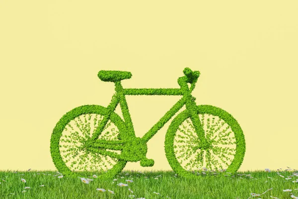 Renderowanie Roweru Pokrytego Zieloną Trawą Zaparkowanego Kwitnącej Łące Łagodnymi Rumiankami — Zdjęcie stockowe