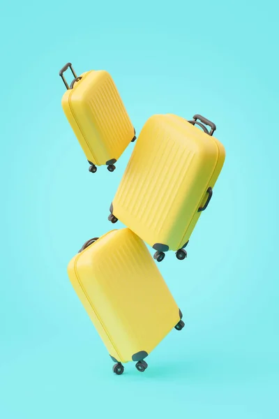 Rendering Ähnlicher Leuchtend Gelber Koffer Die Vor Blauem Hintergrund Schweben — Stockfoto