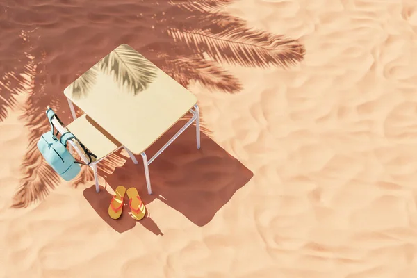 Візуалізація Концепції Подорожі Піщаним Пляжем Літній День Стільцем Подорожі Сумки — стокове фото
