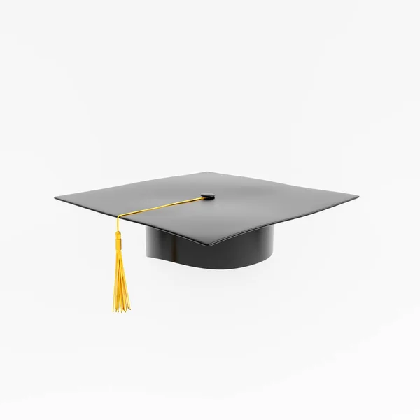 Rendering University Graduation Black Cap Golden Tassels Hanging Top Isolated — Stock Photo, Image