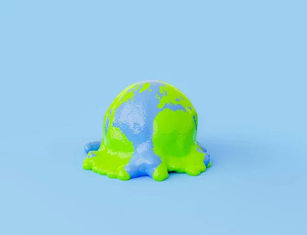 planet earth melting on blue isolated background. concept of global warming and climate change. 3d rendering