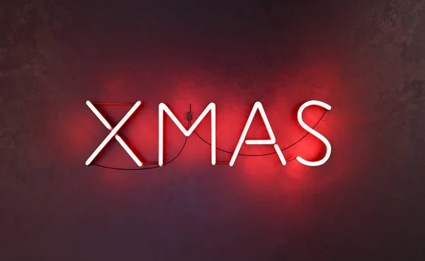 Neonlampa Med Ordet Xmas Rött Mörk Cementvägg Modern Jul Bakgrund — Stockfoto