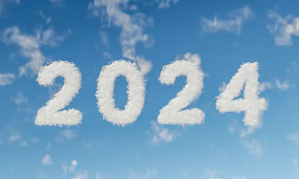 2024 구름으로 작성된 새해의 렌더링 스톡 사진