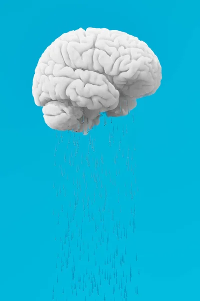 Chmura Kształcie Mózgu Uwalniająca Wodę Odizolowanym Niebieskim Tle Koncepcja Zdrowia — Zdjęcie stockowe