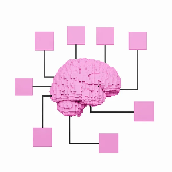 Voxelized Brain Several Cubes Connected Form Electronic Circuit White Isolated — Stock Photo, Image