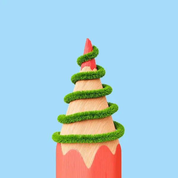Close Tiro Uma Ponta Lápis Vermelho Com Uma Grinalda Natal — Fotografia de Stock