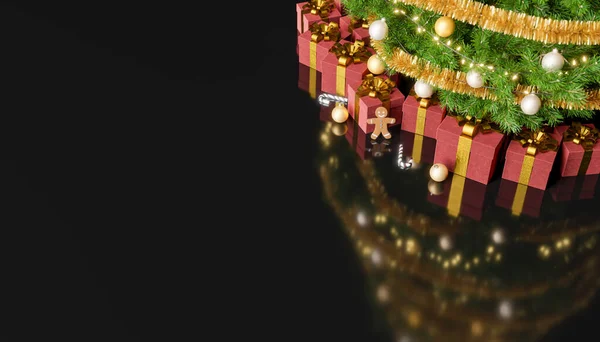 Feche Tiro Uma Árvore Natal Com Presentes Biscoitos Gengibre Abaixo — Fotografia de Stock