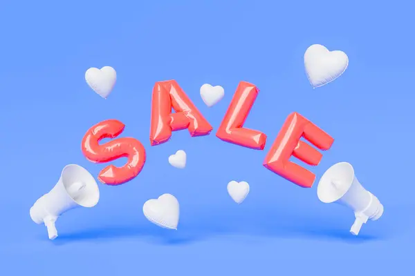 3D rendering of a Valentine\'s Day sale concept with red balloon letters spelling \