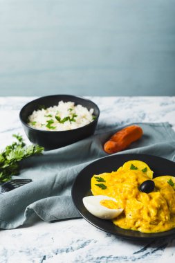 Typical dish called Aji de gallina, is very well known and traditional of Peruvian gastronomy.