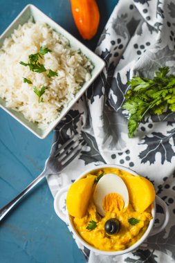 Typical dish called Aji de gallina, is very well known and traditional of Peruvian gastronomy.