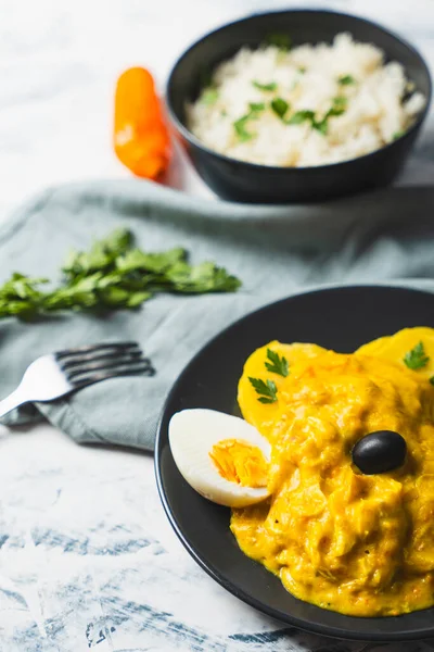 Typical dish called Aji de gallina, is very well known and traditional of Peruvian gastronomy.