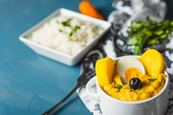 stock image Typical dish called Aji de gallina, is very well known and traditional of Peruvian gastronomy.