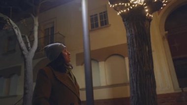 Bir kadın mahallesinde ağaçların Noel ışıklarıyla süslendiği bir sokaktan hoşlanır..