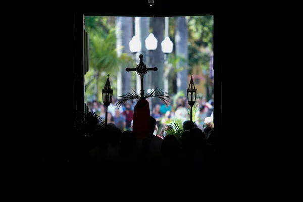 Страстная Неделя Подсветка Процессии Традиционный Католический Праздник Вербное Воскресенье Христианская — стоковое фото