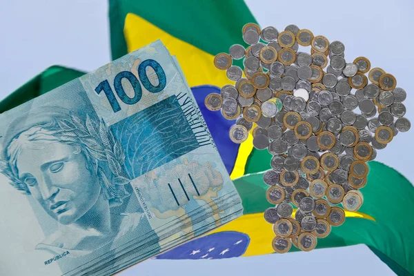 Several Hundred Real Bills Money Brazil Neutral White Background — Foto de Stock