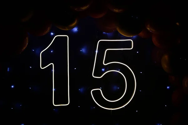 Νούμερο Φώτα Στα 15Α Γενέθλια Θέα Μπροστά Φως Κόμμα — Φωτογραφία Αρχείου