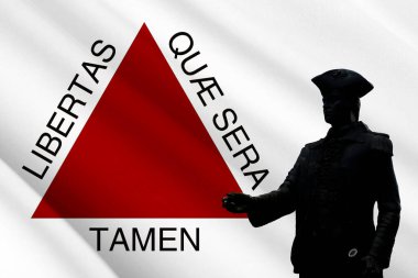 Tiradentes metal heykel silueti ve Minas Gerais bayrağı