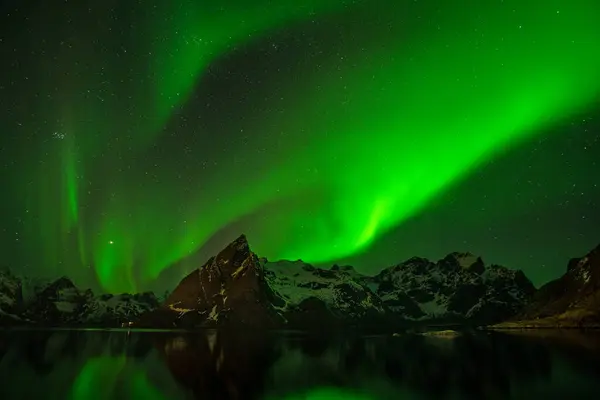 Πολικό Φως Στα Νησιά Λοφότεν Aurora Στην Αρκτική Πλευρά Φως Εικόνα Αρχείου