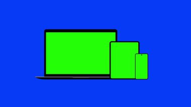 dizüstü bilgisayar, tablet ve mobil cihaz yeşil ekran tableti ve mobil aygıt animasyon 4k animasyon boş ekran cihazları kroma anahtarlı motifler