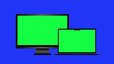 LED TV, yeşil ekranlı laptop modeli, LED TV ve dizüstü bilgisayar animasyonu
