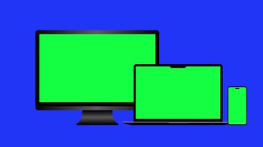 dizüstü bilgisayar, tablet ve mobil cihaz yeşil ekran tableti ve mobil aygıt animasyon 4k animasyon boş ekran cihazları kroma anahtarlı motifler