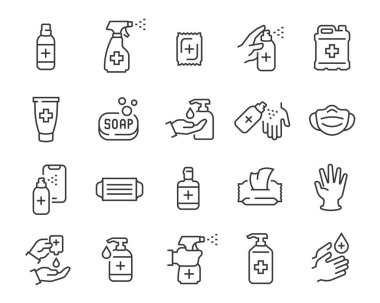 Virüs Koruma ve Hijyen için Düzenlenebilir Simgeler. Vektör illüstrasyonu