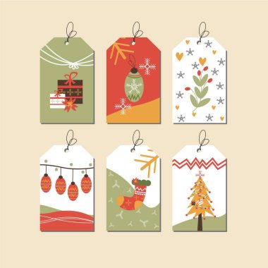 Noel etiketi, hediye etiketleri, rozet koleksiyonu. 6 şirin Noel peper baskı etiketi seti.