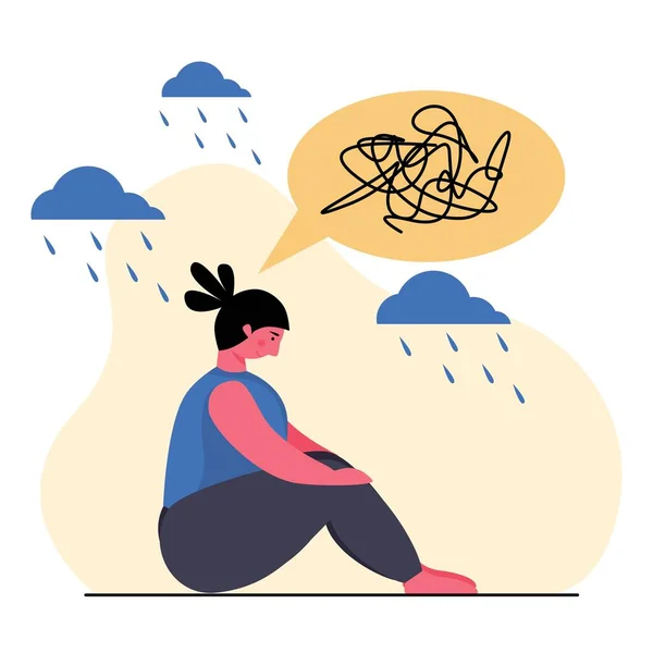 Personagem Ilustração Menina Adolescente Triste Depressão Ilustração Vetor Saúde Mental —  Vetores de Stock