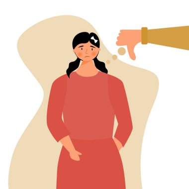 Kızların özsaygısı azalıyor çünkü zorbalığa maruz kalma karakter vektörü. Gençler siber zorbalık yüzünden strese giriyor. Zihinsel sağlık sorunu ilüstrasyonu.