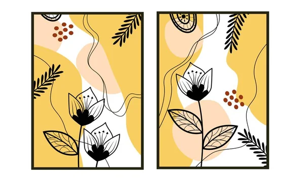 Handgezeichnete Minimallinie Kunst Blumendruck Kollektion Set Von Floralen Boho Wanddekoration — Stockvektor