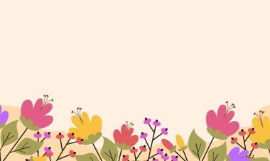 Hand drawn colorful flowers background with pastel color. Cute floral background with copy spaces.