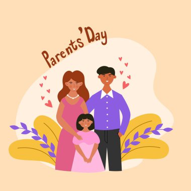 Dünya Veliler Günü posteri, geçmiş, sosyal medya paylaşımı ve tebrik kartları. Düz aile annesi, baba ve kız vektör çizimi