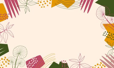 Estetik el, çiçekli organik şekiller çizmiş. Basit pastel renk arkaplanı.