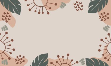 Elle çizilmiş organik şekiller ve arka planda fotokopi alanlarıyla birlikte çiçekler. Moda boho afişi.