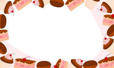 Fotokopi alanlarıyla el çizimi pasta çizimi arka planı. Pasta arkaplanı ya da pankart