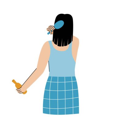 Saçı tarayan kadının düz çizim karakteri