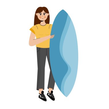 Sörf tahtası çizim karakteri tutan kadın