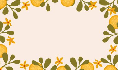 Kopya alanları olan tropik limon arkaplanı. Sunum için bitkiler, çiçekler ve meyve arkaplan çerçevesi.